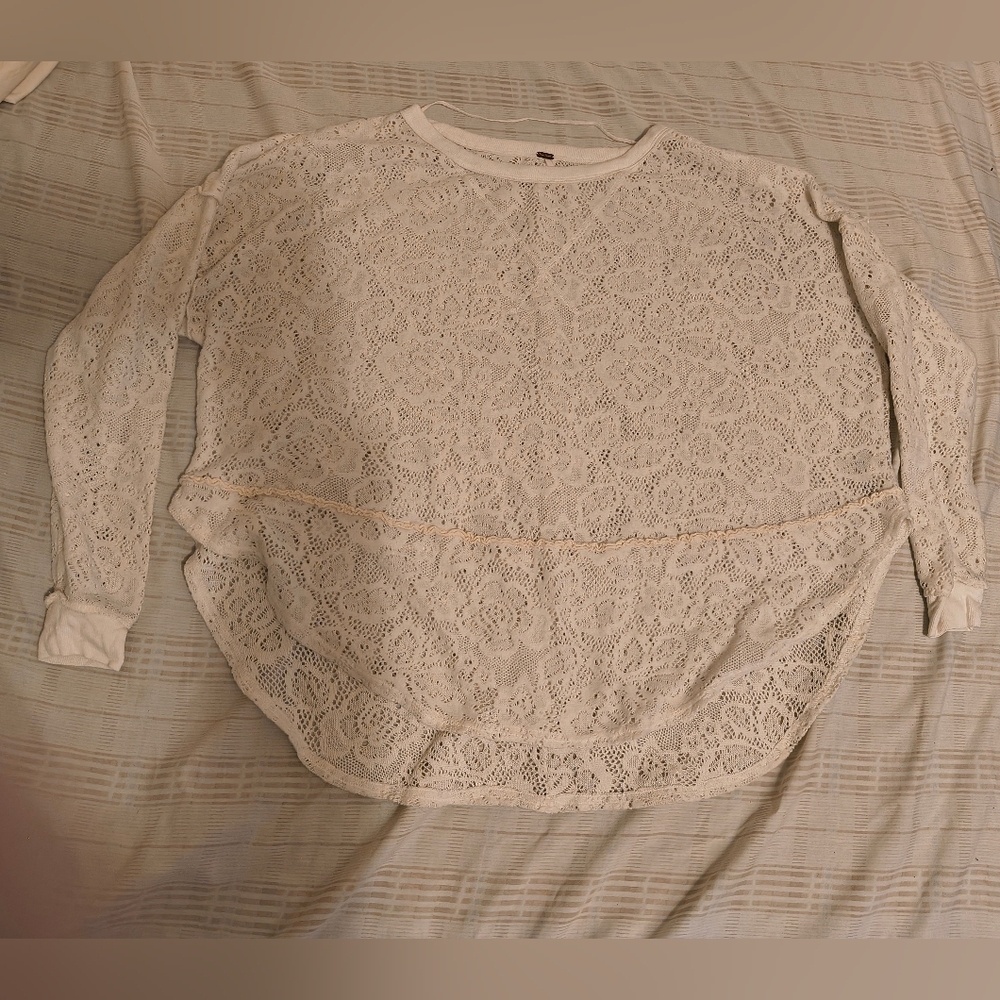 Free People White Floral Sweater
